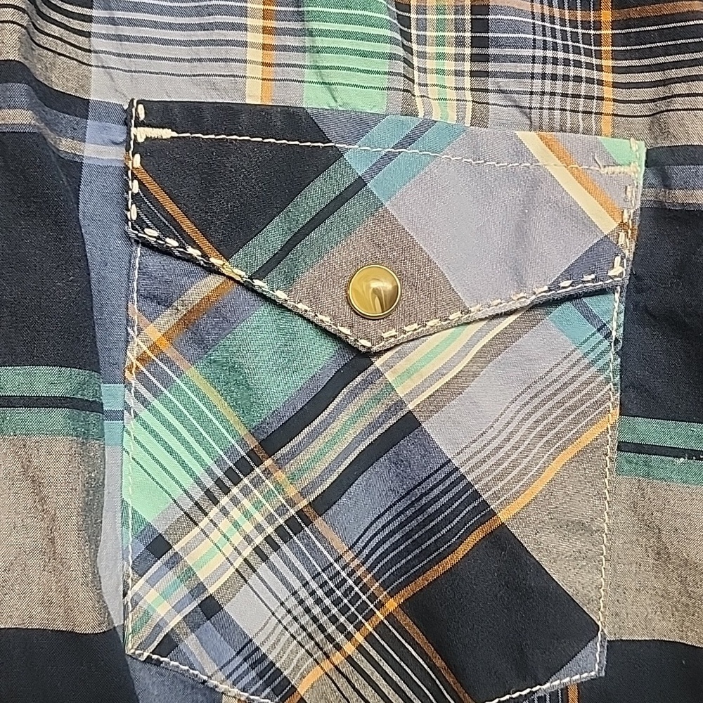 Wrangler Retro Vintage Equestrian Western Snap Button-Down Blue Plaid Shirt Sz L - Picture 2 of 9